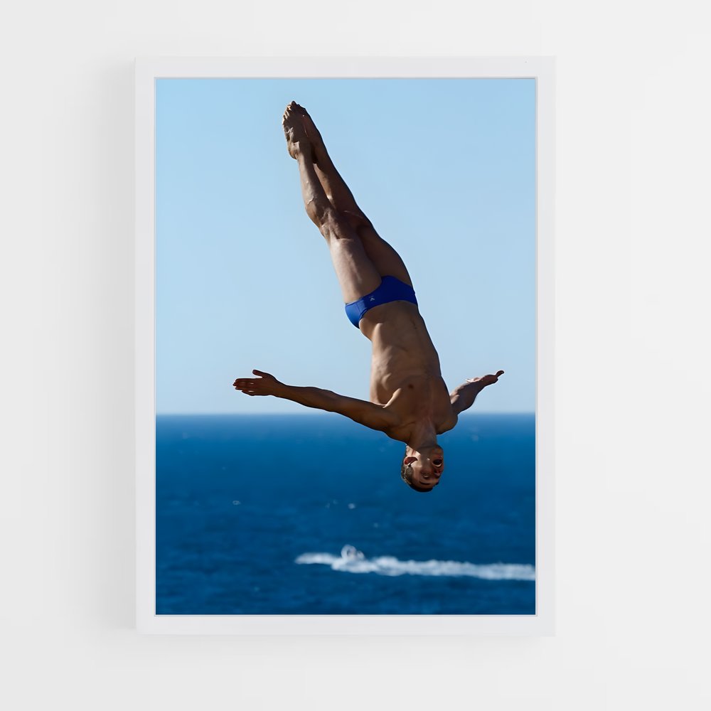 Poster Plongée Émeraude – affiche Plongeon depuis une plateforme (vue 3)
